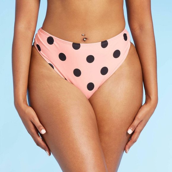 NWT Xhilaration Cheeky High-Waist Bikini Bottom XS Light Pink / Black Polka Dot - Picture 1 of 7